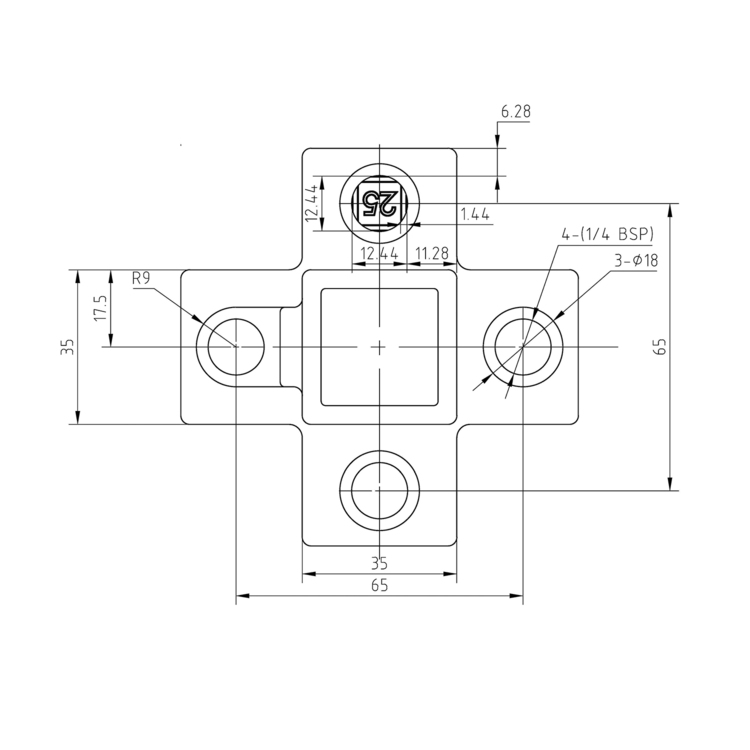 Rohrverbinder Kreuzstück für Stützrohr 4-Wege, quadratisch | 25x25  - Typ 26S