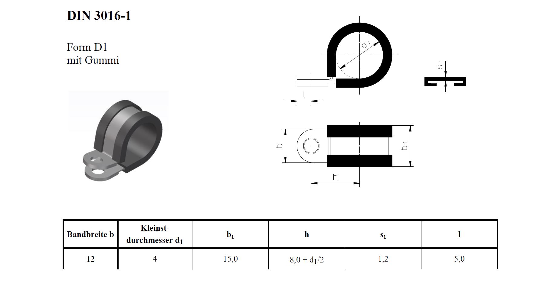 RSGU 1. Form D1 mit Gummi, Bandbreite 12 mm