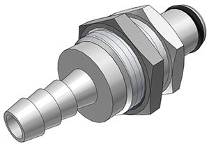 LC42004 - CPC Messing Stecker 6,4 mm Schlauchanschluss, Plattenmontage, ohne Absperrventil, Buna-N Dichtung