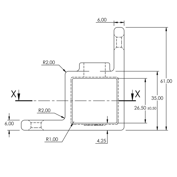 Rohrverbinder Ösenteil 90° mit Doppellasche, quadratisch | 25x25 oder 40x40 - Typ 57S