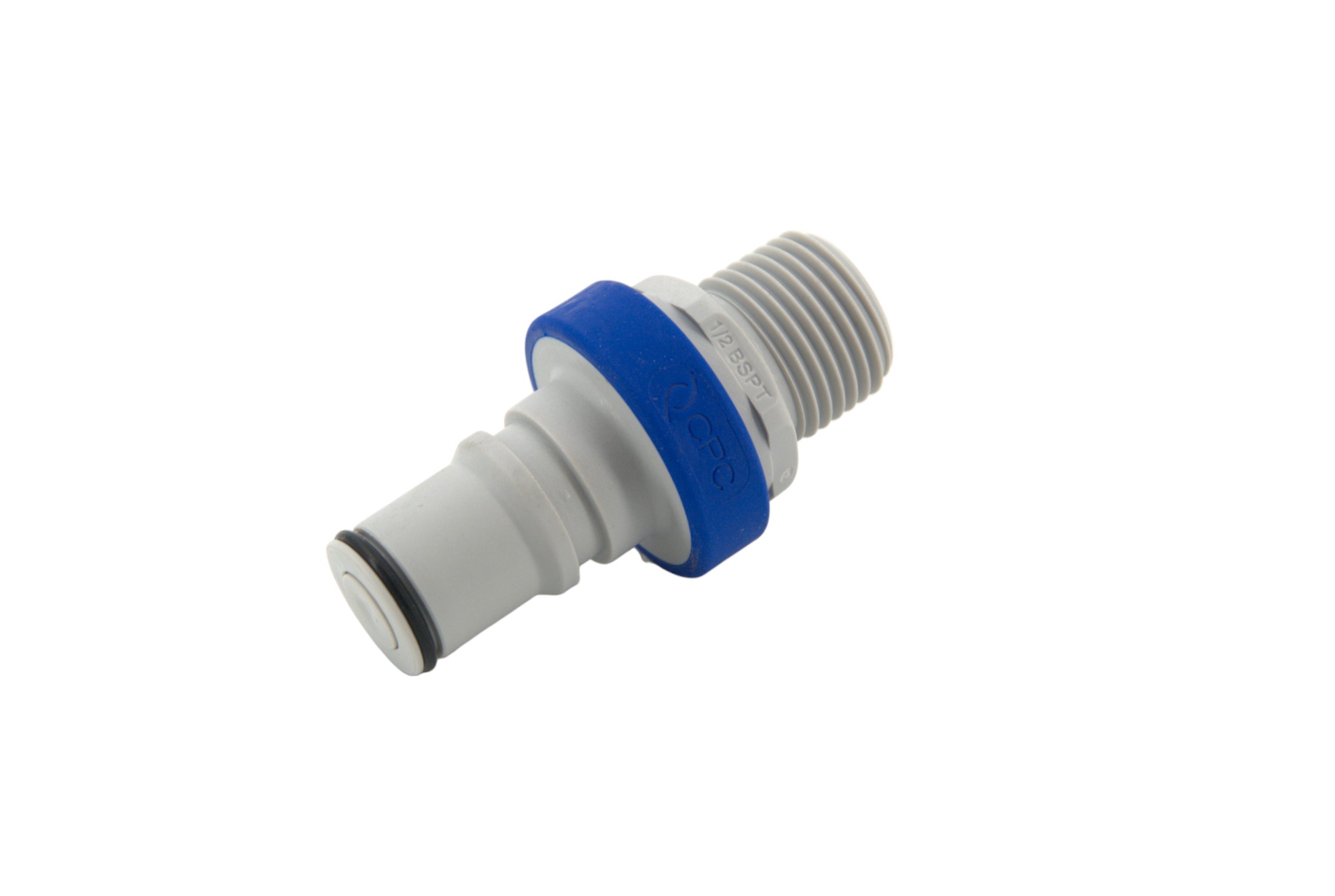 NS6D24008BSPTMBLU - Stecker 1/2" BSPT Außengewinde, mit Absperrventil, EPDM-Dichtung - Blau