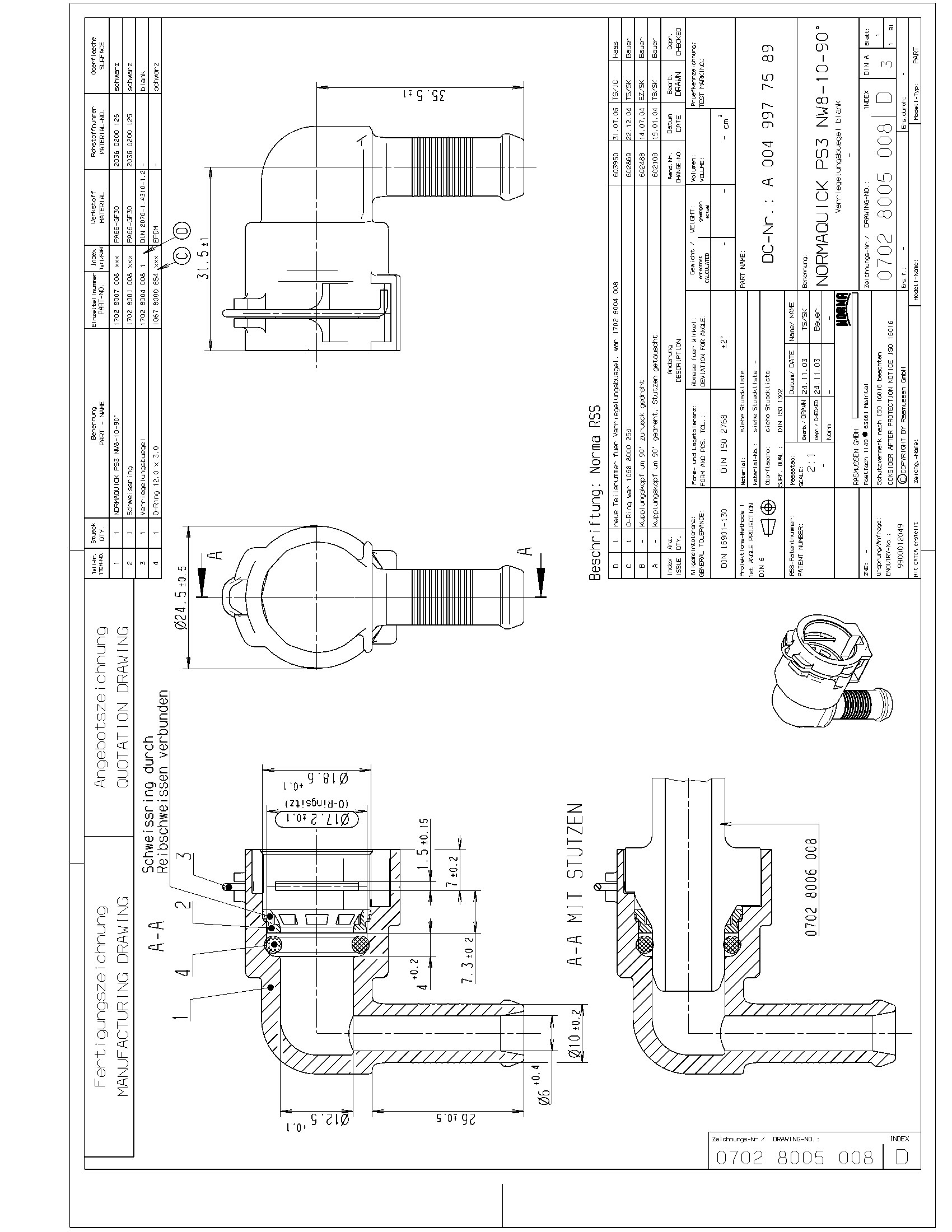 NQ-PS3 Steckverbindung NW 08 - 10 - 90° - EPDM